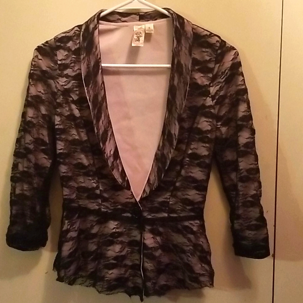 Lightweight Pink Jacket with Black Lace Overlay